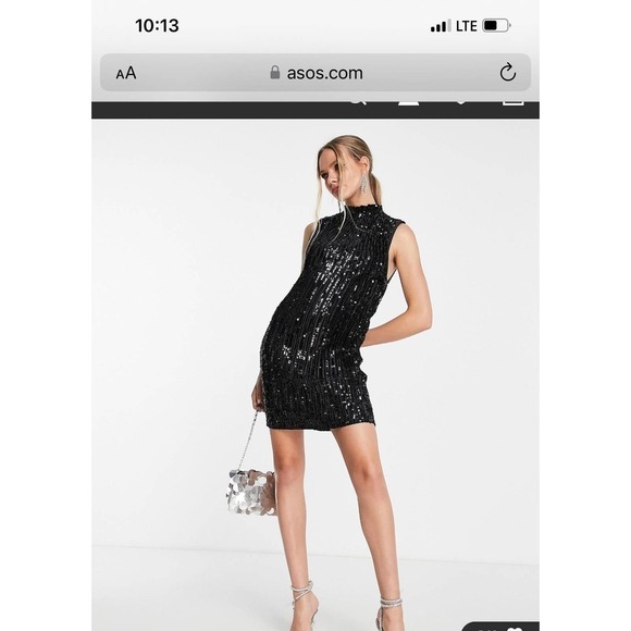 ASOS Design Women's Black Sequin Embellished High Neck Dress Size 2 NWT - Picture 5 of 5